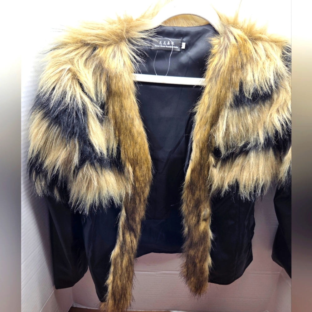 Zara Black and Brown Faux Fur Teddy Jacket